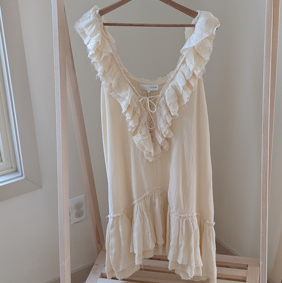NWT Zara Lace Ruffled Tie-front V-Neck Dress In Cream - M - Picture 4 of 8